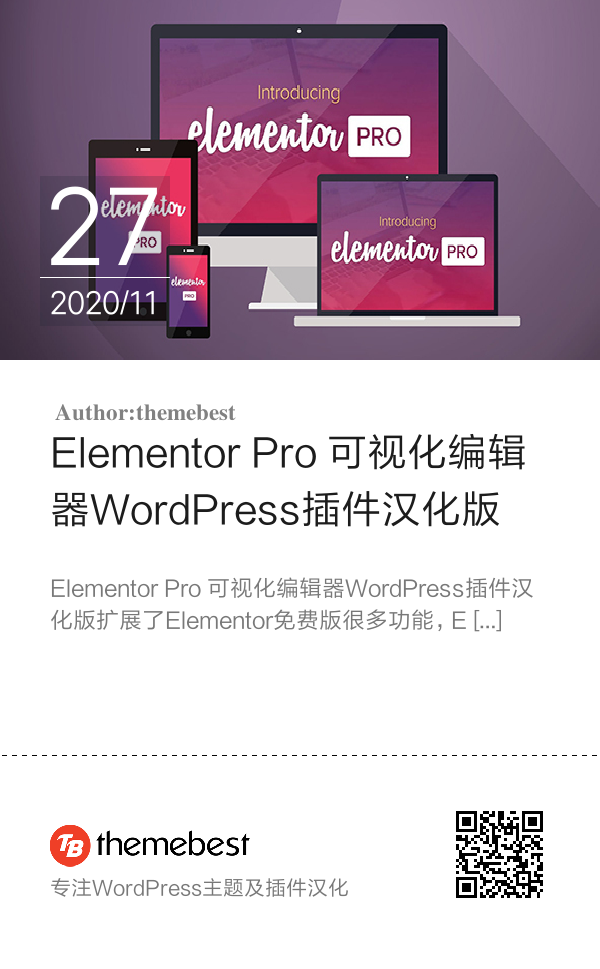 Elementor Pro 可视化编辑器WordPress插件汉化版